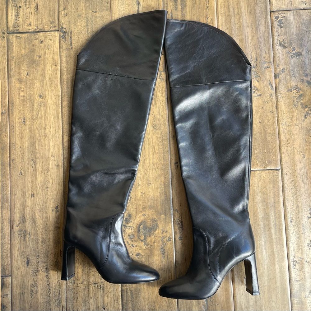Stuart Weitzman Babette Tubo 85 Over The Knee OTK Tall Long Black leather Boots - Picture 4 of 13